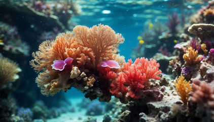 Naklejka premium Beautiful underwater scene with coral and fish. AI generated