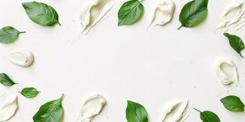 Elegant Leaf Accents Enhance Creamy Skincare Product Displayed On A Sleek White Background