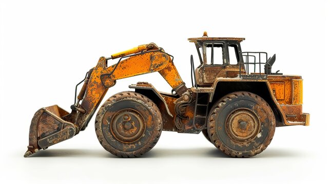 Heavy earth mover isolated on a white background; model of an excavator loader