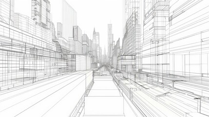 line from skyscrapers during construction. City skyline. 3d illustration