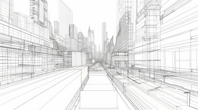 line from skyscrapers during construction. City skyline. 3d illustration © Zahid