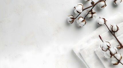 Minimalist cotton branches on a clean white background, perfect for decor. soft and delicate natural style. AI