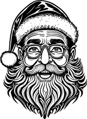 Santa Face Line Art Illustration
