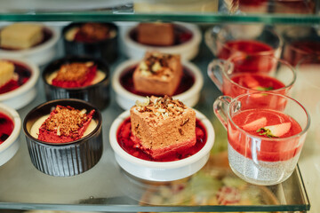 Deserts in bufet stand ready