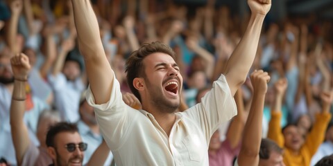 Energetic Crowd Joins Young Man In Ecstatic Celebration During Cricket Match