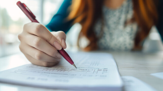 Businesswomen actively engage in online surveys on checklists, marking items, filling out online forms, or responding to questions. The focus is on assessing business performance, evaluation, online 