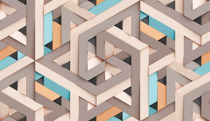 3D Wallpaper in the form of imitation of decorative origami mosaic of brown sand blue and orange colors