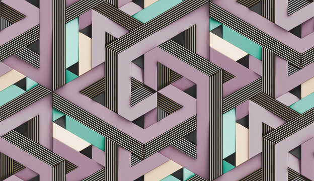 3D Wallpaper in the form of imitation of decorative mosaic of colored details and gold decor