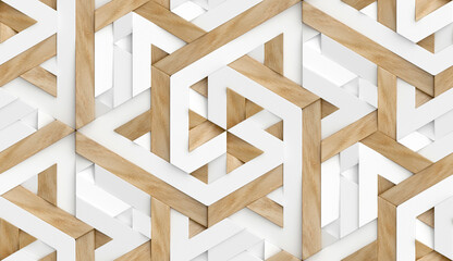 3D Wallpaper in the form of imitation of decorative mosaic of wood and white elements