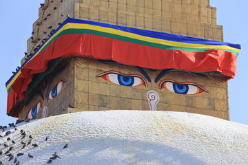 Boudhanath stupa with the eyes of buddha - 734931034