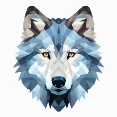 Low poly triangular wolf isolated on a white background - obrazy, fototapety, plakaty