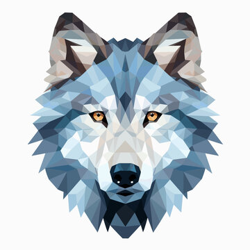 Low poly triangular wolf isolated on a white background
