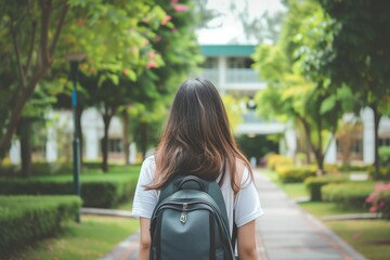 Female Student Brings School Bag On Campus