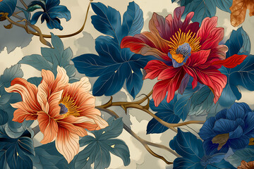 Floral Pattern, Flowers, Art Nouveau style floral pattern, Pattern