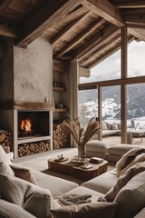 Fototapeta na wymiar cozy living room in a wooden chalet