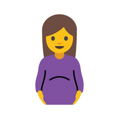 Pregnant Woman vector icon. Isolated  pregnant woman holding her round stomach emoji sticker design.
