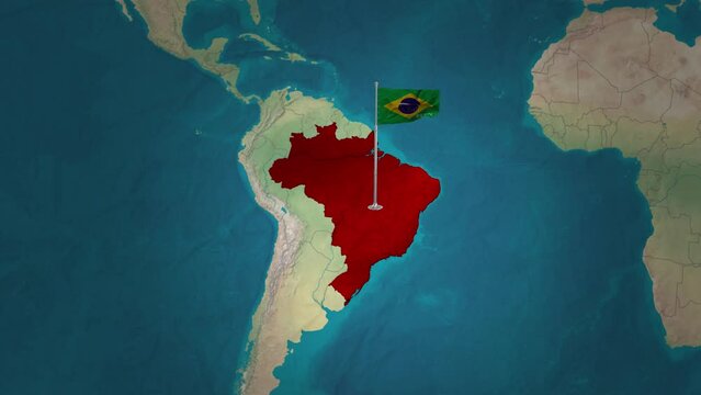 Brazil map and flying flag.