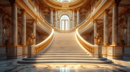 Grand Staircase in a Classical Museum: A majestic staircase within a classical museum, featuring intricate architectural details and a sense of grandeur