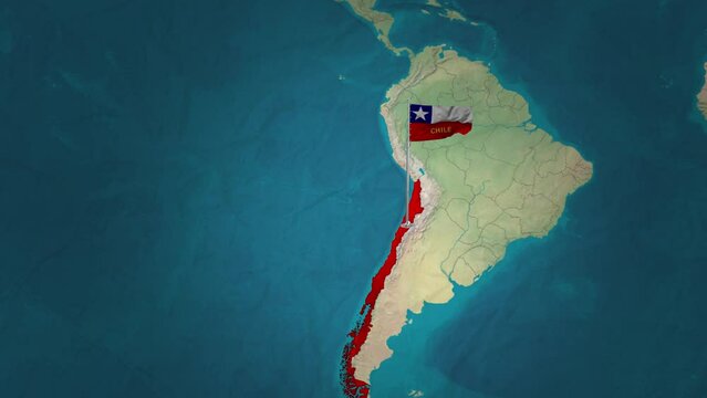 Chile map and flying flag.