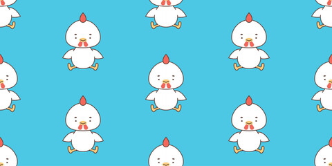 Seamless pattern with cute chicken. Cute animals in kawaii style. Drawings for children. vector illustration