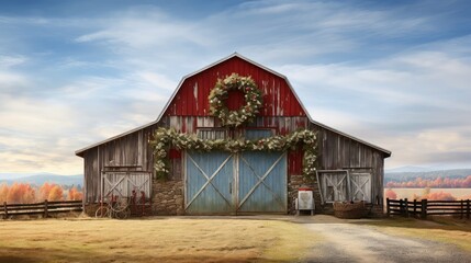 holiday barn with wreath