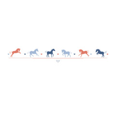 A row of cute cartoon vector horses