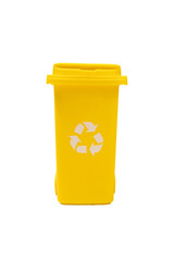 Yellow Trash Can With Recyclable Lid isolated on a transparent background