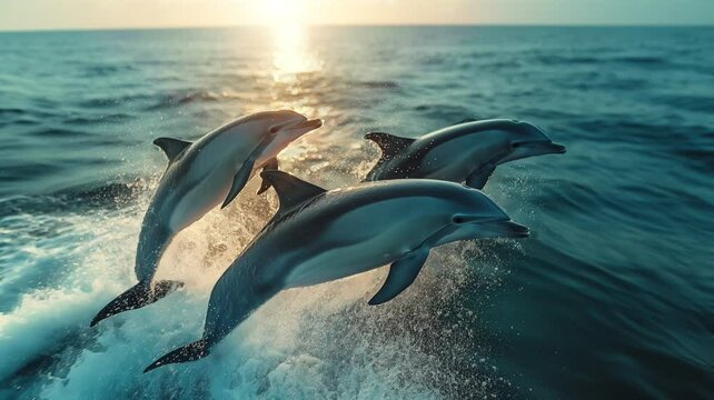 With graceful swimming and nimble body folding, dolphins create a mesmerizing aquatic display in the beautiful ocean.