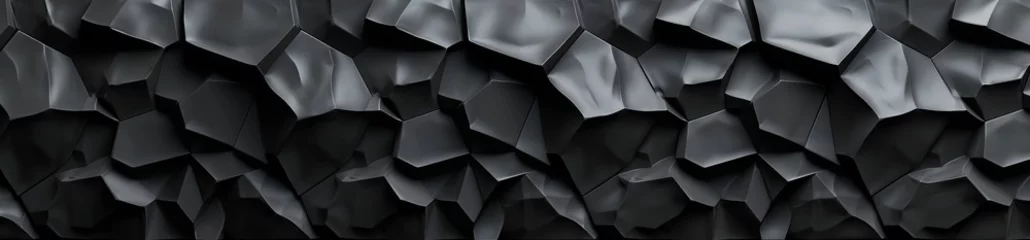 Fotobehang A 3D black wall with a matte finish, featuring an array of interlocking polygons. © Bilas AI
