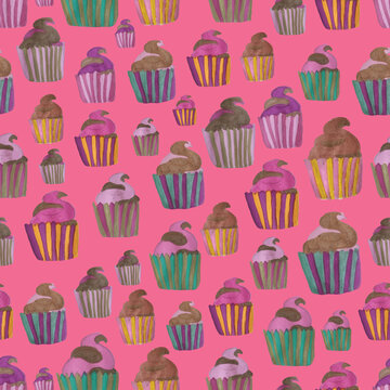 Motif r&eacute;p&eacute;t&eacute; cupcakes festifs dessin&eacute;s &agrave; la main