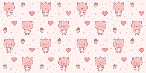 Seamless pattern with cute piggy. Cute animals in kawaii style. Drawings for children. vector illustration