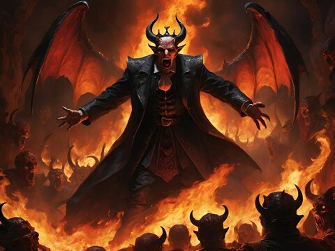 illustration of evil devil in dark background, halloween.