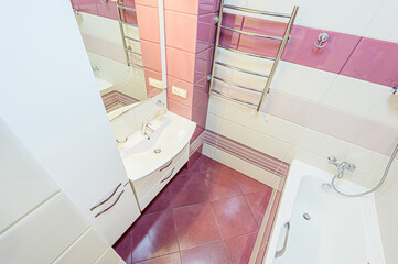 interior apartment room bathroom, sink, decorative elements, toilet. WC, sanitary unit, wash room