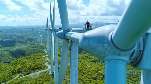a worker repairs the wind mills