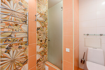 interior apartment room bathroom, sink, decorative elements, toilet. WC, sanitary unit, wash room