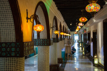 Doha, Qatar-April 20,2023: In the Old market Souk Waqif a decorative, traditional, glass mosaic...