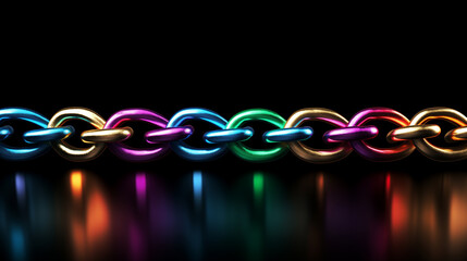 team of diverse people connected for purpose concept with multi color metal chain links on black background, united team work strength, abstract wallpaper, unity
