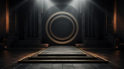 empty podium on the dark background with copy space. 