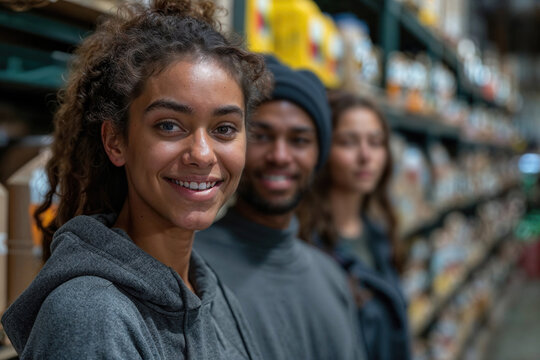 Diverse group of young adults shopping in a grocery store Generative AI image