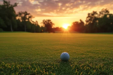 Poster Golf at Sunset. Generative AI © STOCKAI