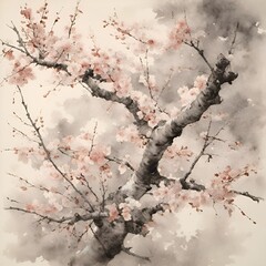 pastel pink cherry blossoms watercolor style illustration