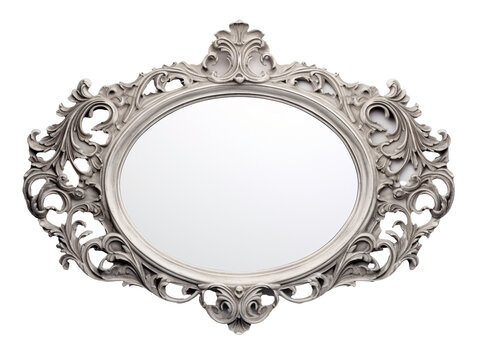 a white oval mirror with a white frame