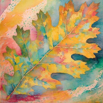 abstract watercolor background with leaves
