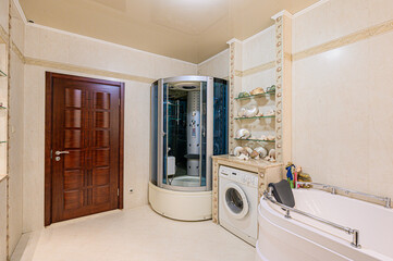 interior apartment room bathroom, sink, decorative elements, toilet. WC, sanitary unit, wash room