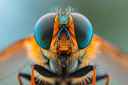 Up-close portrait of a vibrant fly with detailed eyes Generative AI image