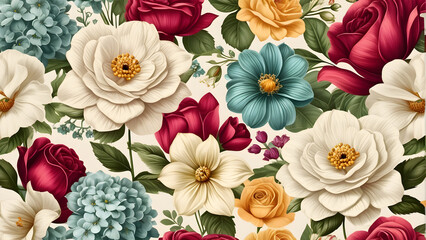 vintage floral greeting cards of flowers. vintage collage of flowers background.