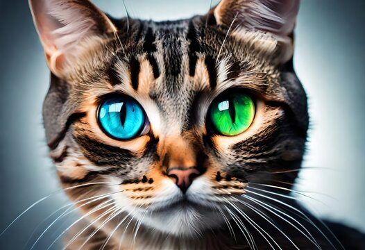 close up of a cat with different eyes