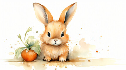 Cute bunny with a carrot watercolor print.
