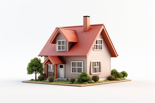 3D model of a house on a white background. 3D rendering