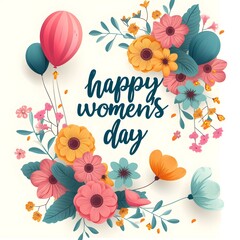 Happy Women's Day 8 March sign with flowers on light background. International Womens Day message 